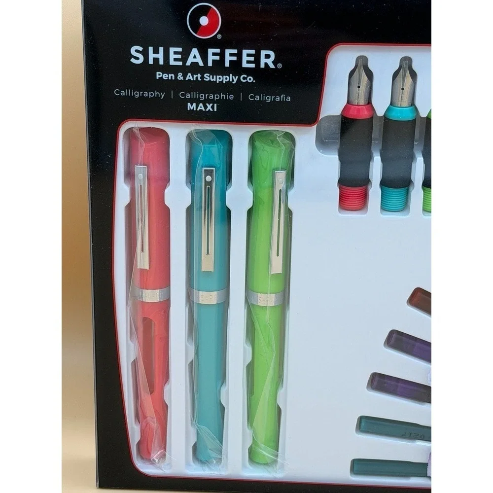Sheaffer Maxi Calligraphy Fountain Pen Set 3 Pens Nibs 20 Ink Cartridges